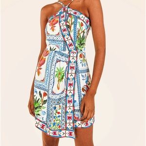 Tropical Tiles Embroidered Mini Dress